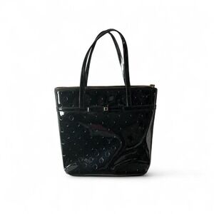Kate Spade Jeralyn Camellia Street Black Patent Leather Circle Embossed Tote Bag